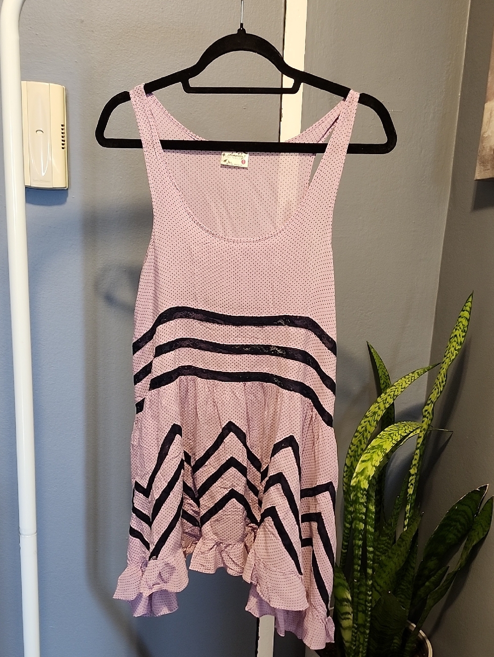 Free People Pale Purple Mini Dress with Black Chevron Stripes